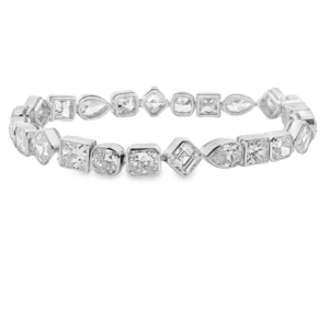 White Gold Diamond Tennis Bracelet with Square Brilliant Cut Diamonds