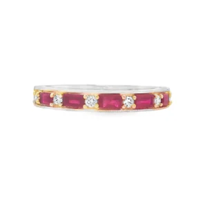 14kt yellow gold Ring with Ruby Baguettes with diamonds.  SKU   DDI-5-10167