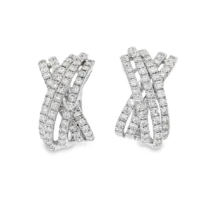 Elevate your style with these exquisite white gold hoop earrings. Showcasing a brilliant round diamond pave setting, these earrings exude luxury and sophistication. Their unique twisted design ensures they're a standout addition to any jewelry collection, perfect for adding a touch of glamour to both everyday and special occasion looks.