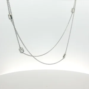 Elegant White Gold Layered Necklace with Step Cut Emerald Diamond. SKU 7310