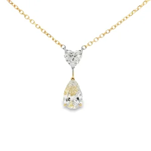 Yellow Gold Necklace with Heart shape and Pear Cut Diamond Pendant SKU 2522