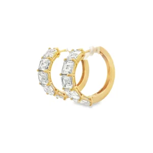 Yellow Gold Hoop Earrings with Emerald Cut Diamonds SKU 5231