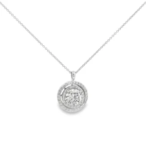 White Gold over Silver Round Brilliant Cut Diamond Halo Necklace SKU 7204