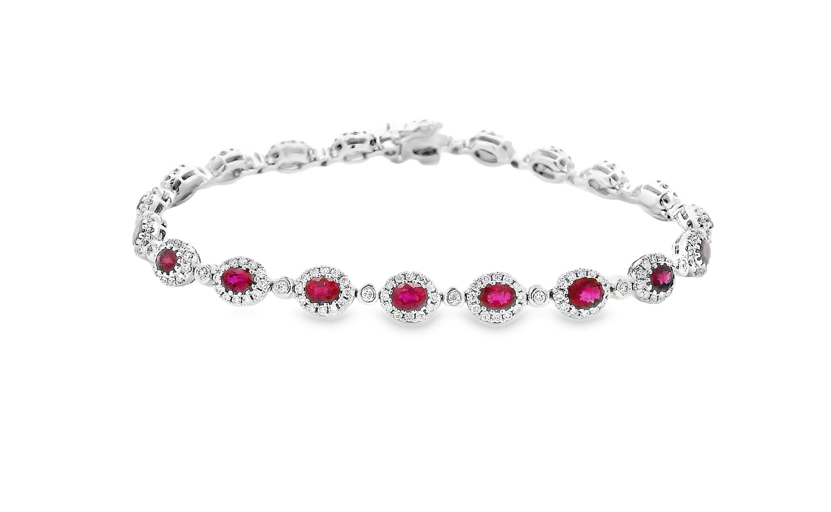 18kt White Gold Tennis Bracelet with Oval Cut Rubies. SKU DDI-345-10049 - Image 2