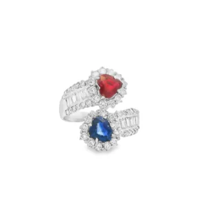 14 kt White Gold Ring with Pear-Shaped Ruby & Sapphire.  SKU DDI-5-10130