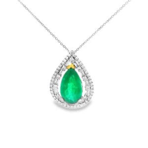 18kt White Gold Necklace with Pear-Shaped Emerald Charm. SKU DDi-1-10119/30-10122