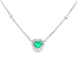 White Gold Necklace with Heart-Shaped Emerald Charm.  SKU DDi-1-10165/590-10031