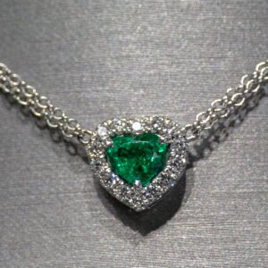 White Gold Necklace with Heart-Shaped Emerald Charm.  SKU DDi-1-10165/590-10031