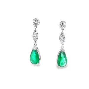 14k White Gold Diamond and Emerald Drop Earrings  SKU DDi-590-10016