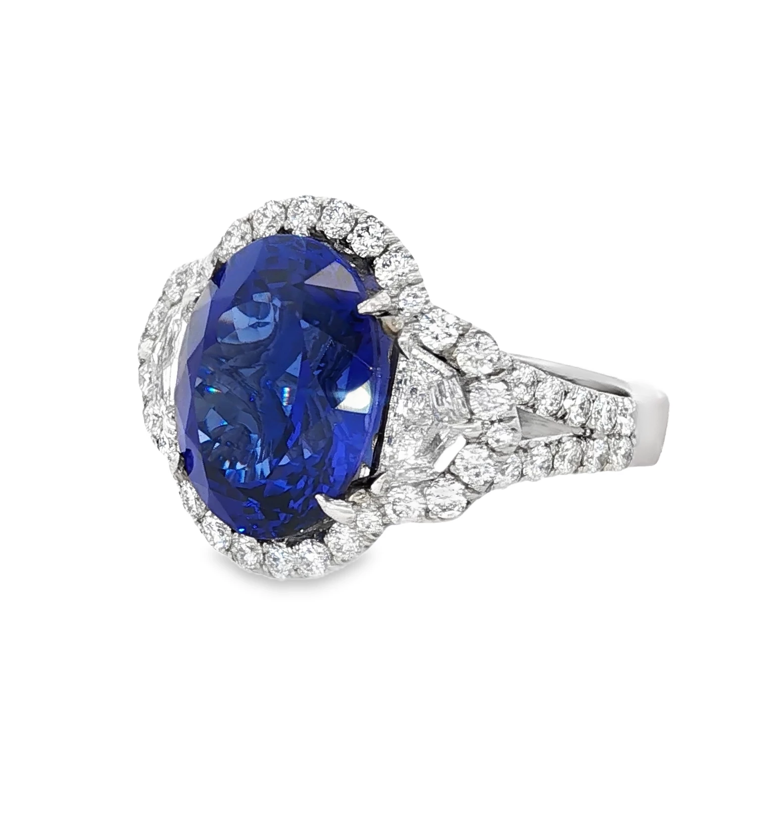 Platinum Cocktail Ring with a deep blue Tanzanite oval SKU DDI-5-10128 - Image 2