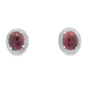 14kt white gold Stud Earrings with Oval Ruby Cabochons.  SKU DDI-590-10008