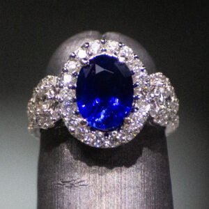 Platinum Cocktail Ring with a deep blue Tanzanite oval SKU DDI-5-10128
