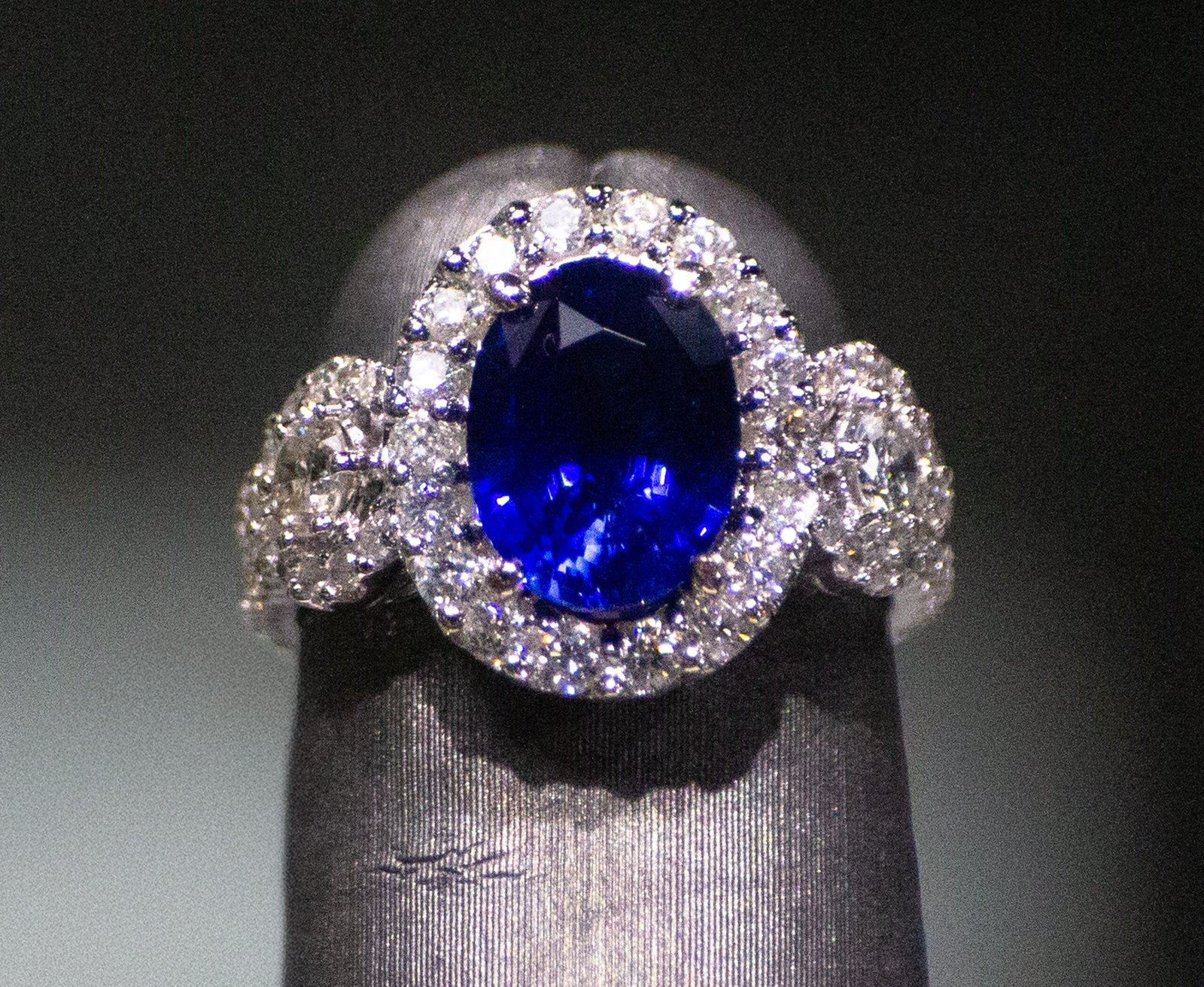 Platinum Cocktail Ring with a deep blue Tanzanite oval SKU DDI-5-10128