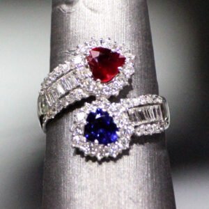 14 kt White Gold Ring with Pear-Shaped Ruby & Sapphire. SKU DDI-5-10130