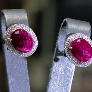 14kt white gold Stud Earrings with Oval Ruby Cabochons. SKU DDI-590-10008