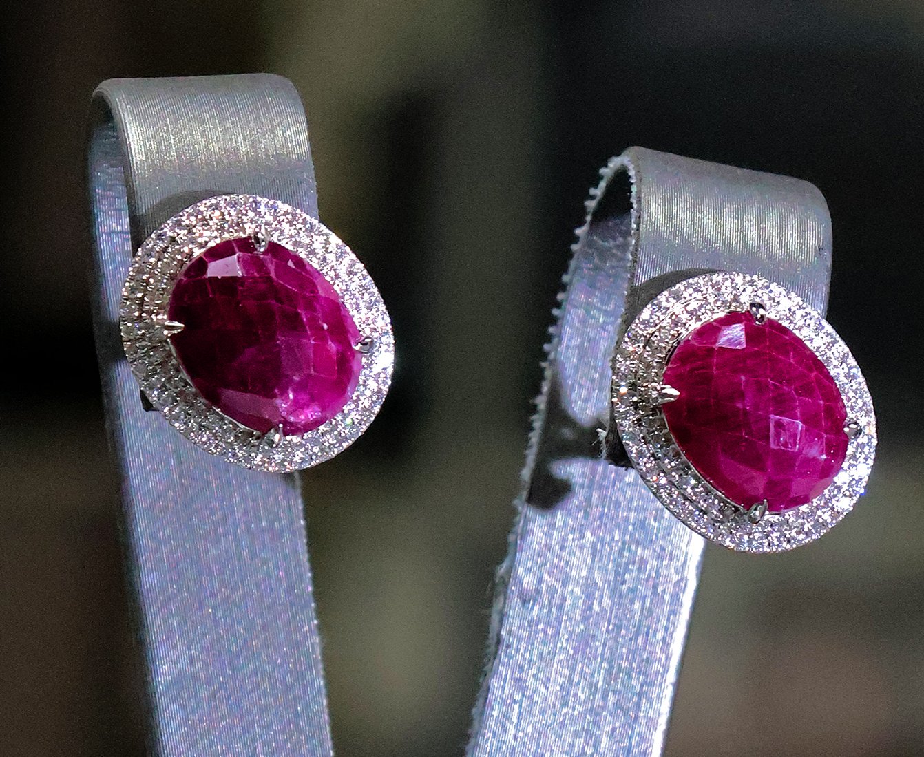 14kt white gold Stud Earrings with Oval Ruby Cabochons. SKU DDI-590-10008