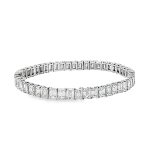 18K White Gold Diamond Emerald Cut Tennis Bracelet. 49 stones, 15.71CT.  SKU 1034