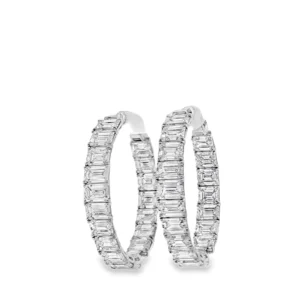 18K White Gold Hoop Earrings with 18.97 Ct of Emerald-Cut Diamonds. SKU 111670215