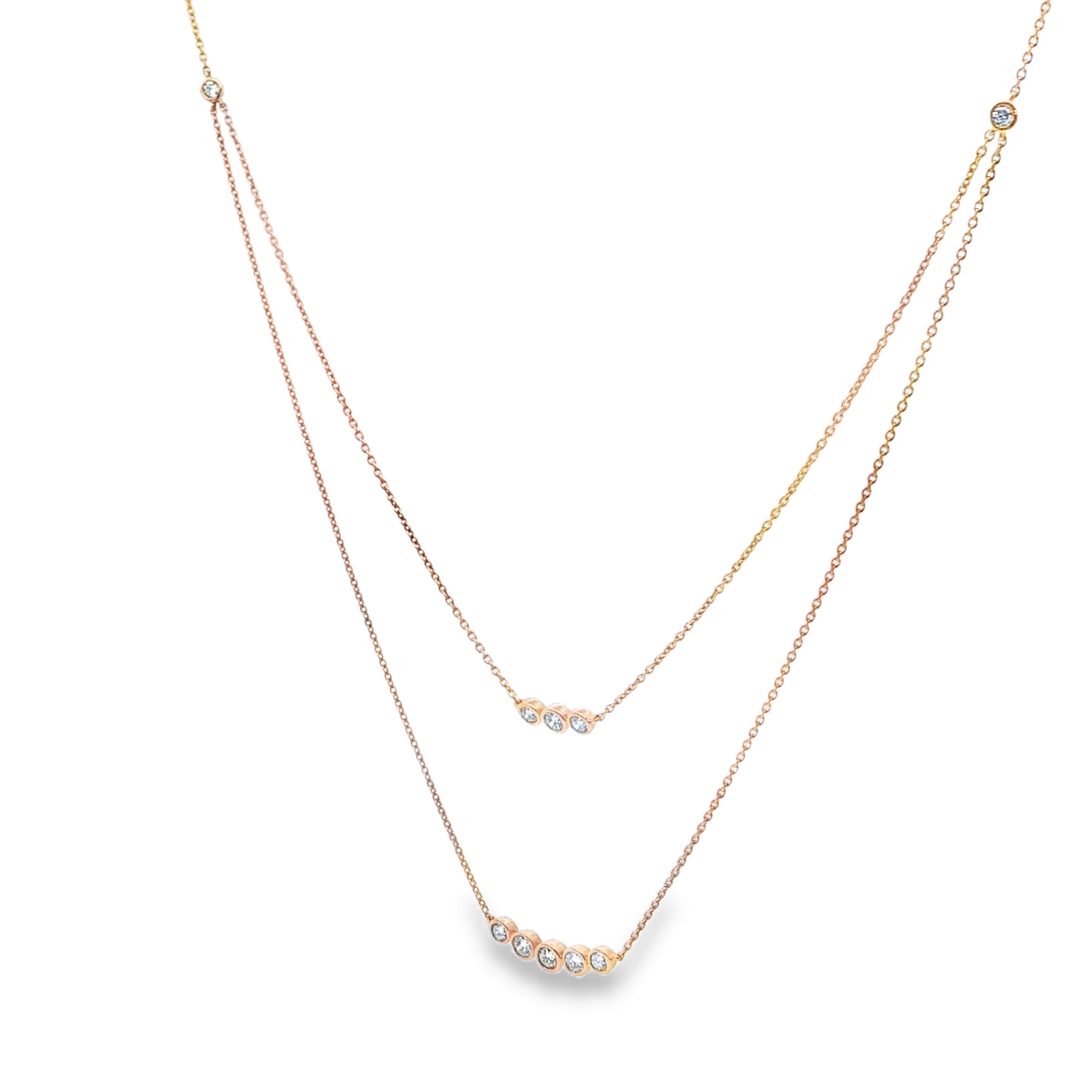 Rose Gold Layered Necklace with Round Brilliant Diamonds. SKU 141159N48B - Image 2