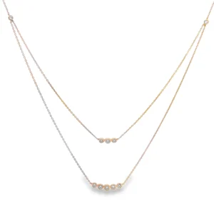 Rose Gold Layered Necklace with Round Brilliant Diamonds.   SKU    141159N48B