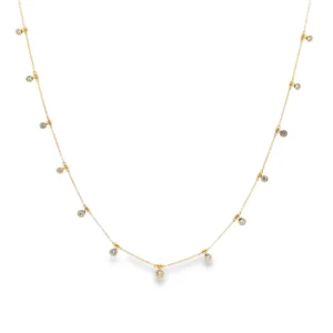 Delicate Diamond Drop Necklace in Yellow Gold.   SKU  141440N18B