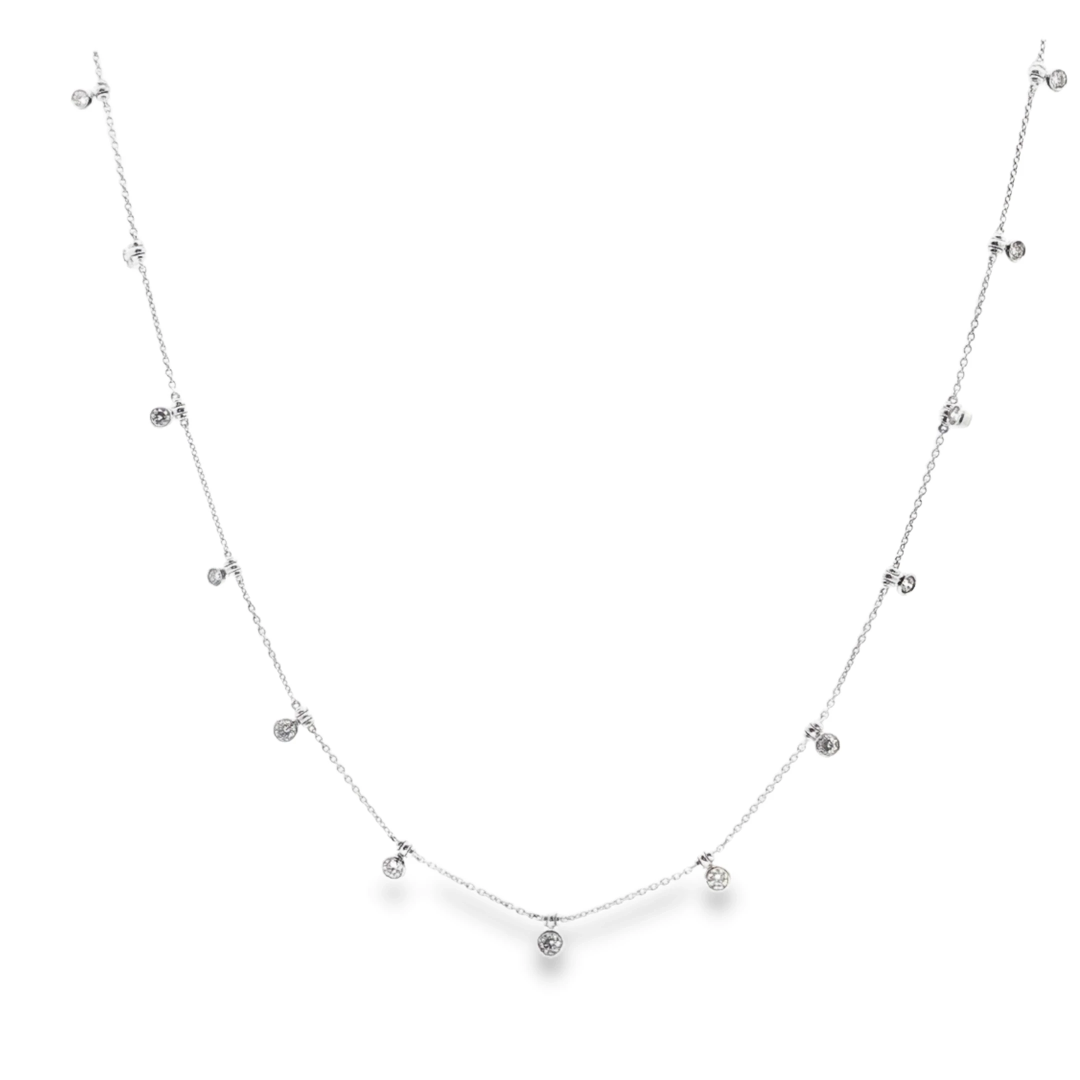 Delicate Silver Necklace with Round Brilliant Diamonds. SKU 141440N38B - Image 3