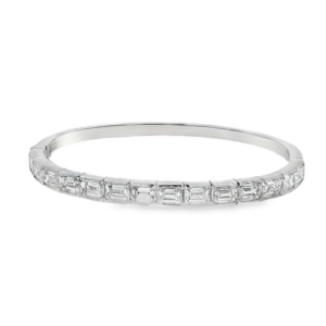 Elegant 14k White Gold Bangle with 7.760ct Emerald Cut Diamonds. SKU 1791