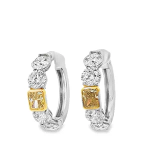 Gold Hoop Earrings with Fancy Intense Yellow Diamonds.        SKU 1803