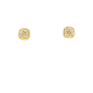 Gold Stud Earrings with 4CT total weight Cushion Cut Fancy Yellow Diamonds. SKU 2156