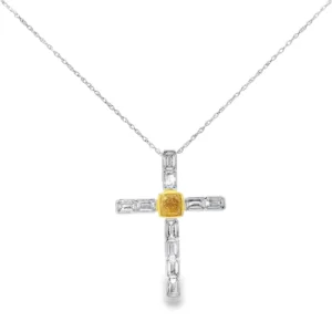 White Gold Diamond Cross Pendant Necklace with 0.76 Fancy intense Yellow Diamond.   SKU    2523