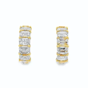 14kt Yellow Gold Hoop Earrings with 4ct of Emerald-Cut Diamonds. SKU 2672
