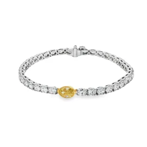White Gold Tennis Bracelet with Round Brilliant Diamonds and a Fancy yellow Oval SKU 2674