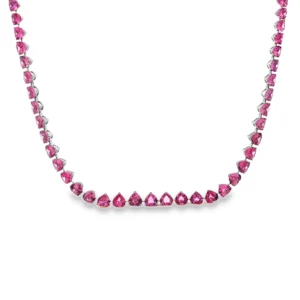 Natural pink Sapphire heart and White Gold Necklace.   SKU    2743