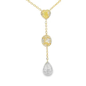 Fancy Yellow Heart , oval, and PS combo in Natural Diamond Pendant Necklace in Yellow Gold.   SKU  3052
