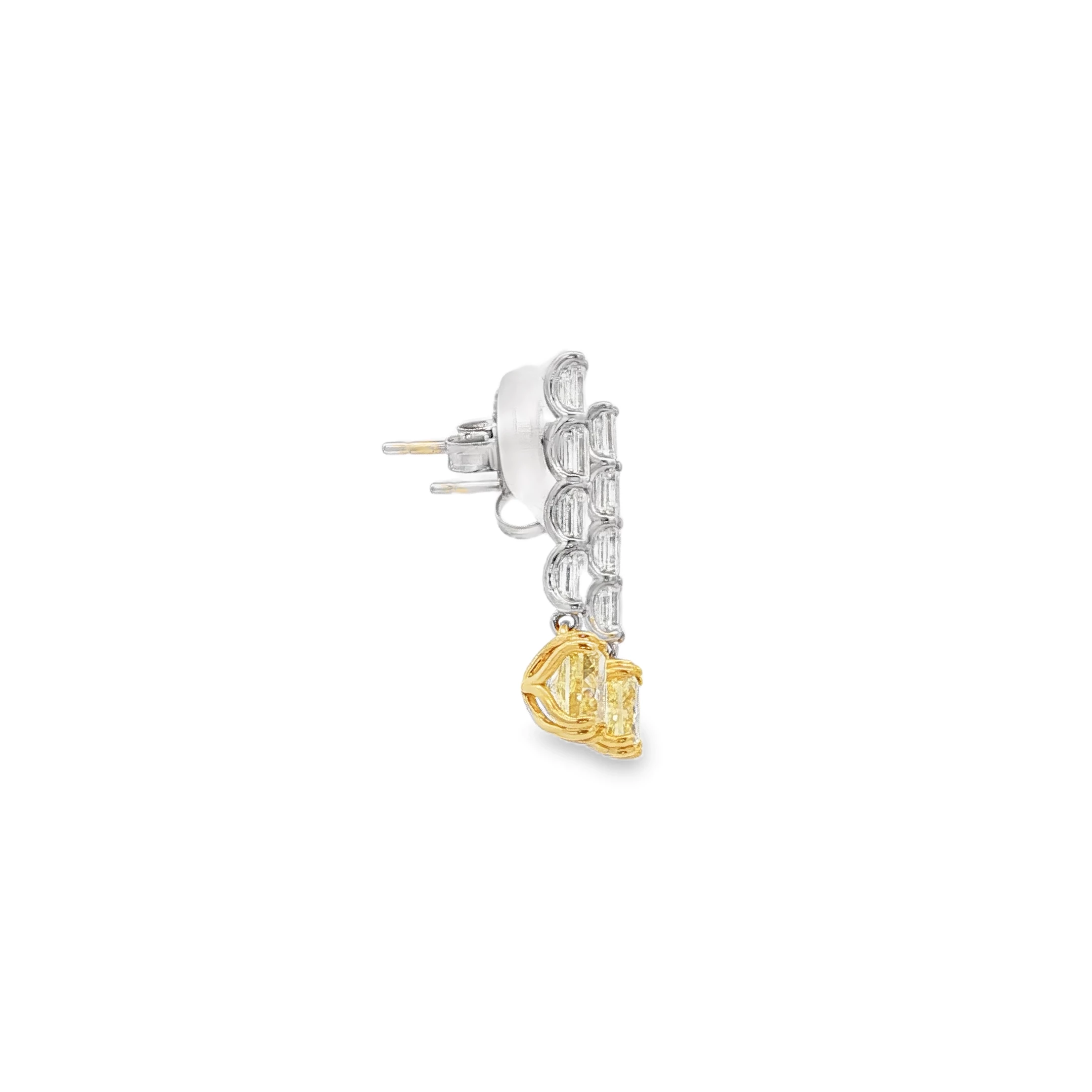 Fancy Intense Yellow Cushion Cut Diamond Dangle Earrings in White Gold. SKU 3083 - Image 3