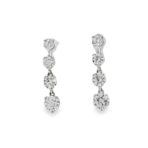 14K White Gold Dangle Earrings with 2.52 CT of Brilliant-Cut Diamonds. SKU 3094