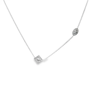 Princess Cut Diamond Necklace in White Gold on Silver Chain.   SKU  4886