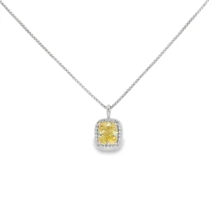 White Gold Silver Charm Necklace with Fancy Yellow Cushion Cut Diamond.   SKU 5233