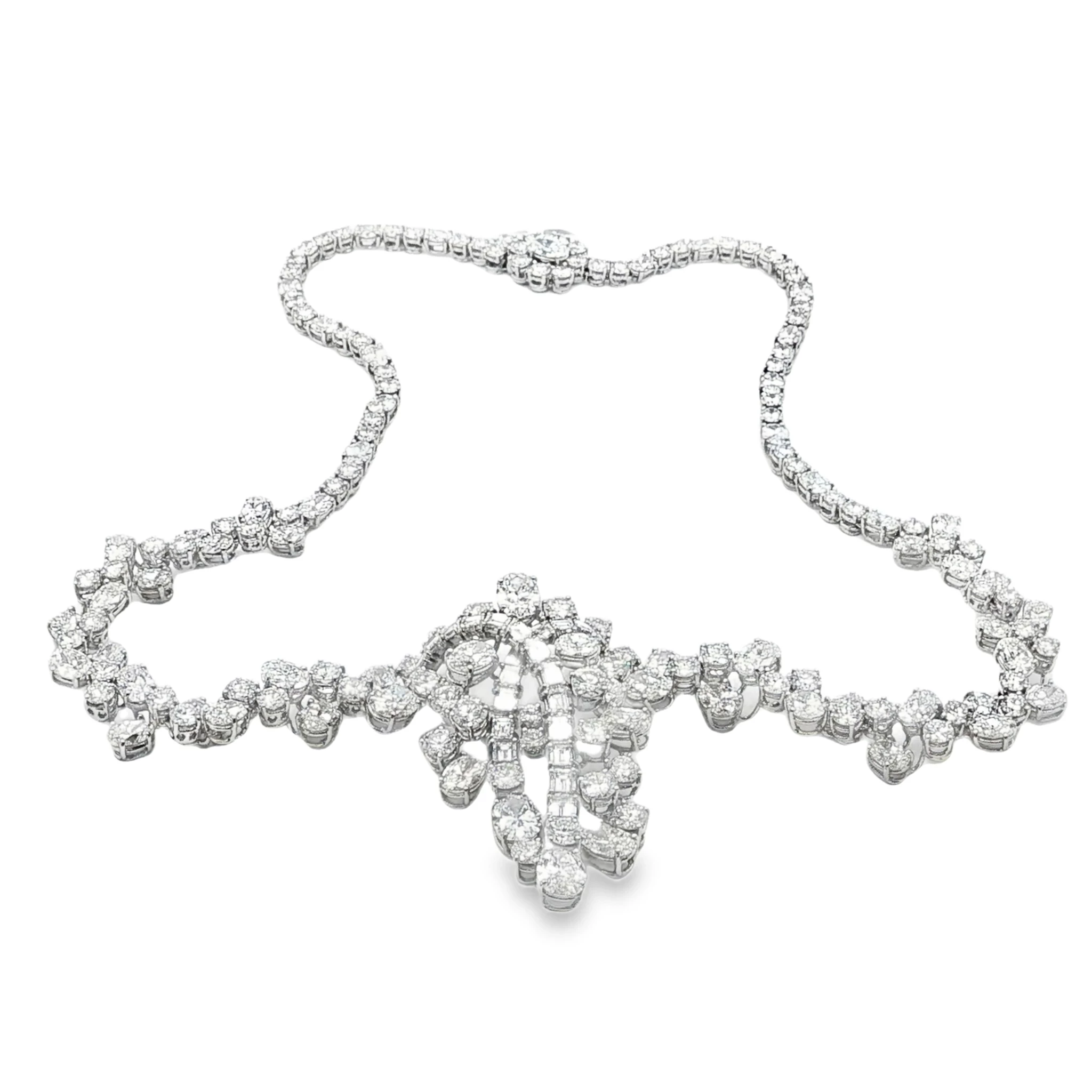 Platinum and White Gold Diamond Necklace with Round Cut Diamonds. SKU 5261
