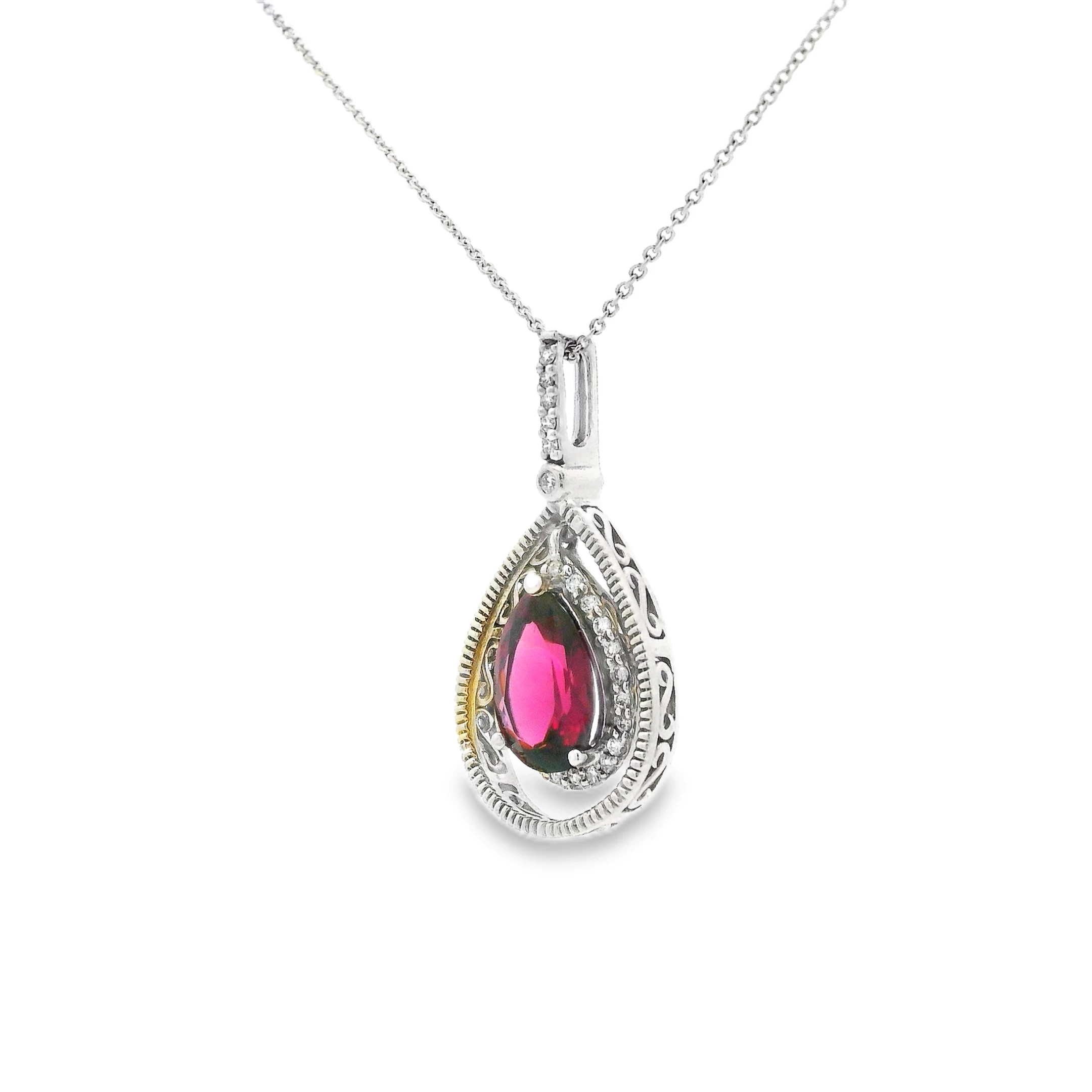 14kt White Gold Necklace with Pear-Shaped Tourmaline and diamond pendant. SKU DDI-1-10066 - Image 4