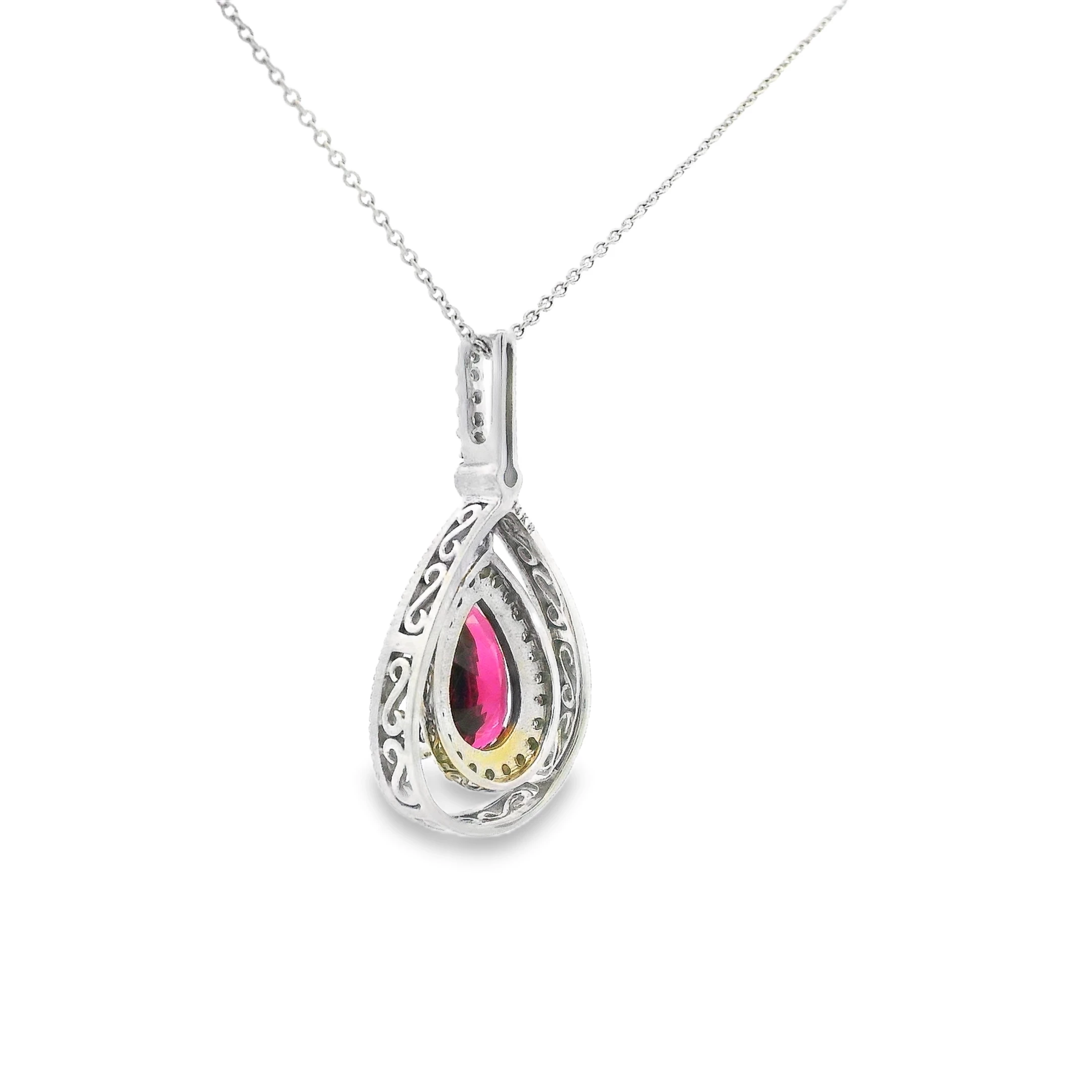 14kt White Gold Necklace with Pear-Shaped Tourmaline and diamond pendant. SKU DDI-1-10066 - Image 2