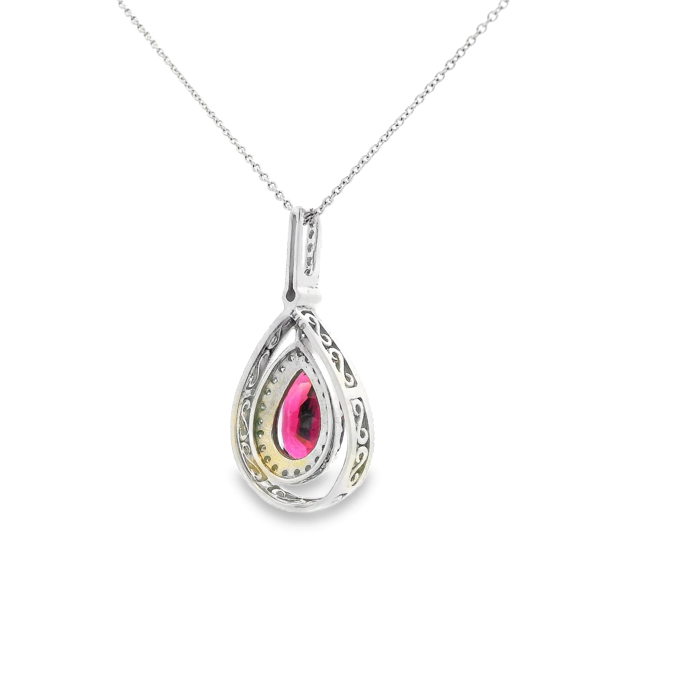 14kt White Gold Necklace with Pear-Shaped Tourmaline and diamond pendant. SKU DDI-1-10066 - Image 3