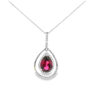 14kt White Gold Necklace with Pear-Shaped Tourmaline and diamond pendant. SKU DDI-1-10066