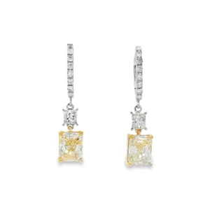 14kt two tone Gold Dangle Earrings with Radiant cut Fancy yellow. SKU DDI-10-10060