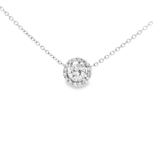 14kt White Gold Round Brilliant Diamond Halo Necklace. SKU DDI-30-10183