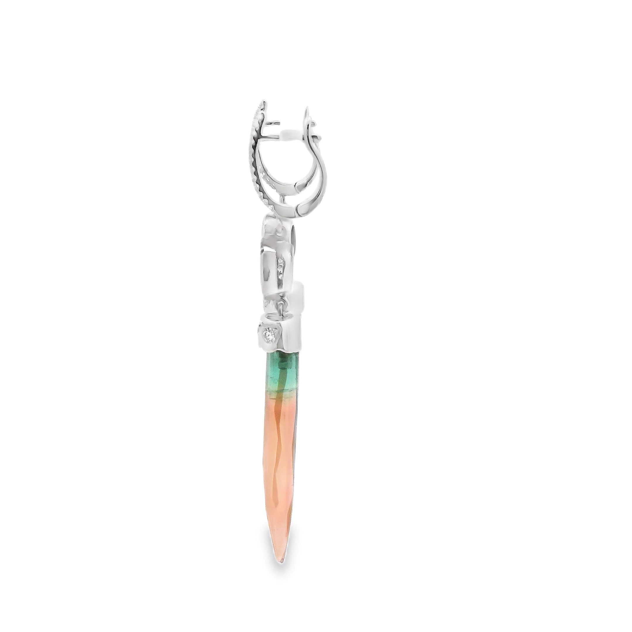 14kt White Gold Dangle Earrings with Diamond and Watermelon Tourmaline. SKU DDi-10-10007 - Image 2