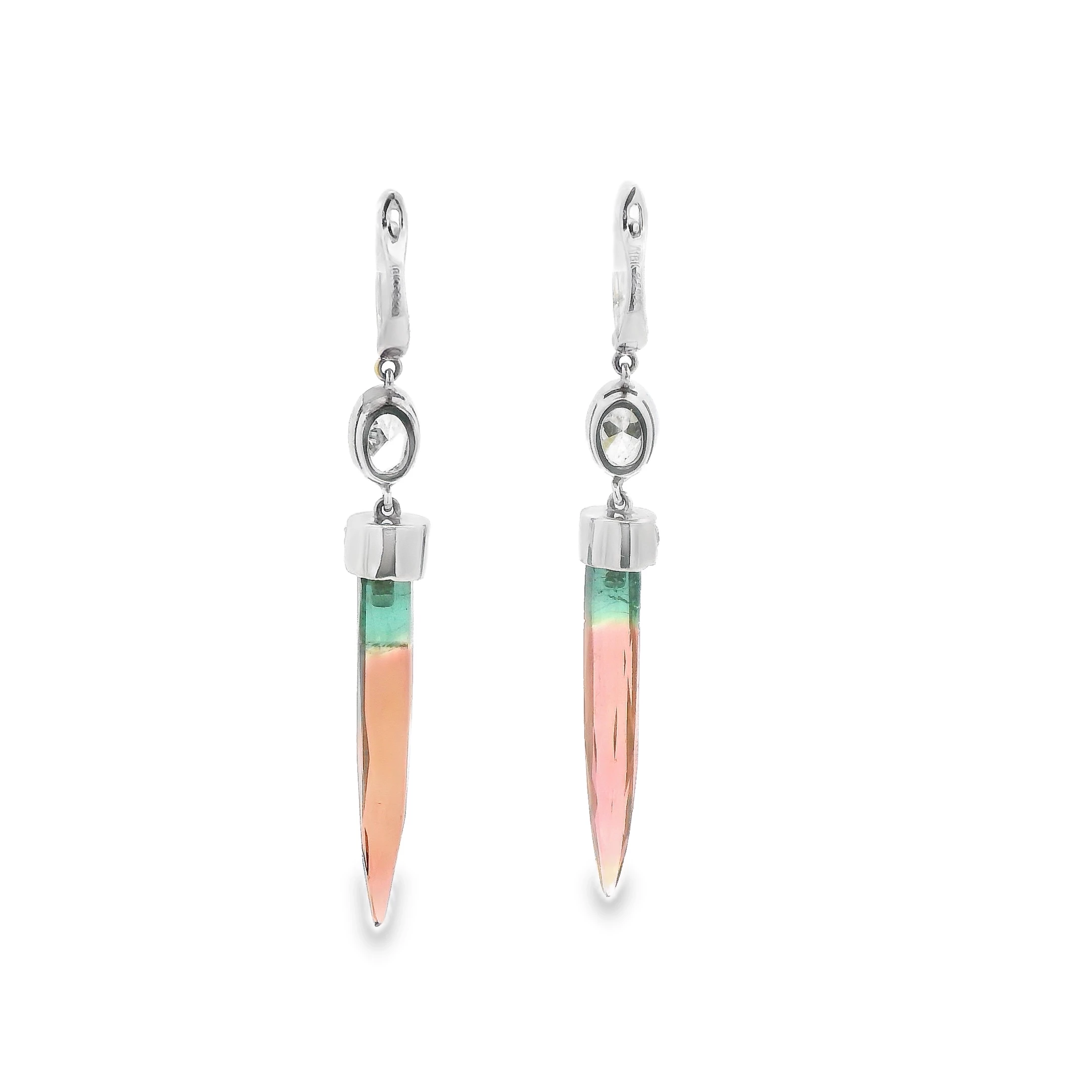 14kt White Gold Dangle Earrings with Diamond and Watermelon Tourmaline. SKU DDi-10-10007 - Image 4