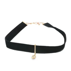 Choker with Rose Gold Accents and Oval Cut Diamond Pendant.   SKU    GD-LC2-OV-RG