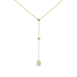 Yellow Gold Diamond Y Necklace with Round Brilliant Diamonds.   SKU   GD-N4-001-YG-BR