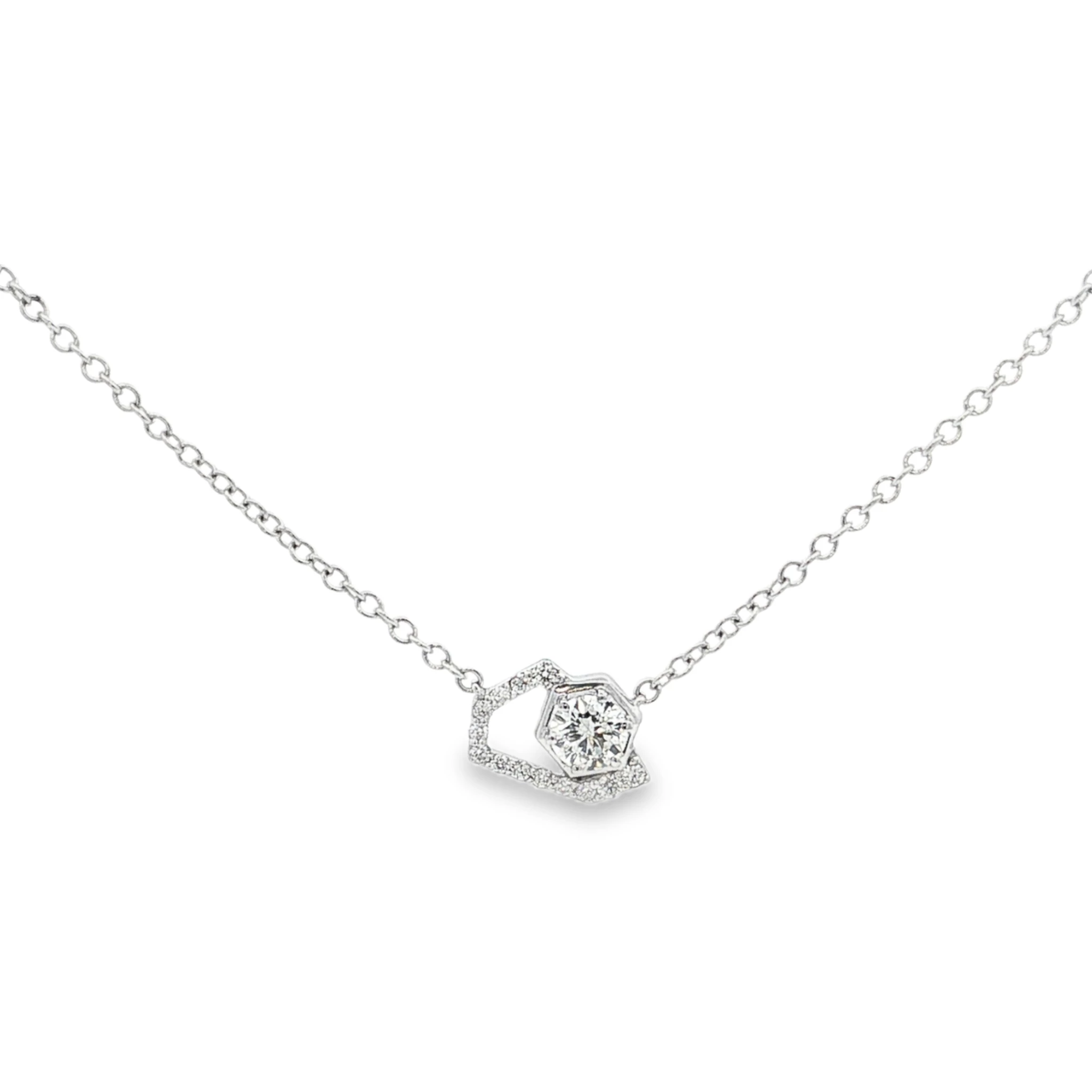 White Gold Necklace with Round Brilliant Diamond. SKU PD-030-4.2-17"